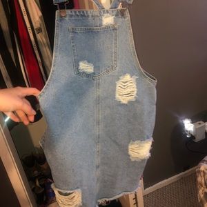 Denim overall dress with pockets